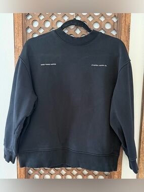 Zara Black Graphic Sweatshirt Good Things Happen Cropped Crewneck by